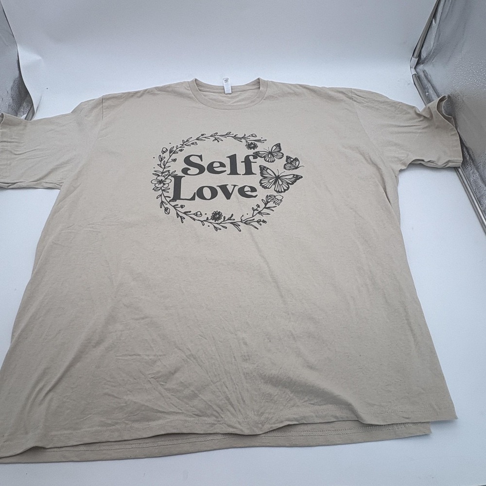 Self‎ Love Next Level Shirt Mens 4XL Beige Motivational Butterfly Graphic Tee
